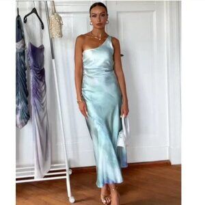 Zara one shoulder satin effect dress maxi